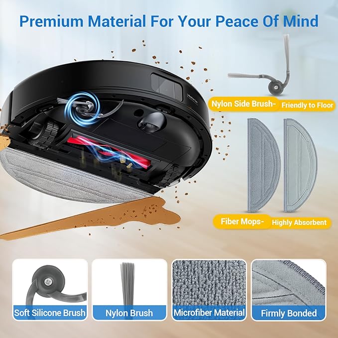 26 Pack Replacement Accessories Parts for Roborock Q10 S5/Q10 S5+/Q10 X5/Q10 X5+ Robot Vacuum Part with 2 Roller Brush,4 Mop,4 HEAP,6 Mop,6 Dust Bag,6 Side Brushes,1 Screwdriver,1 Clean Brush