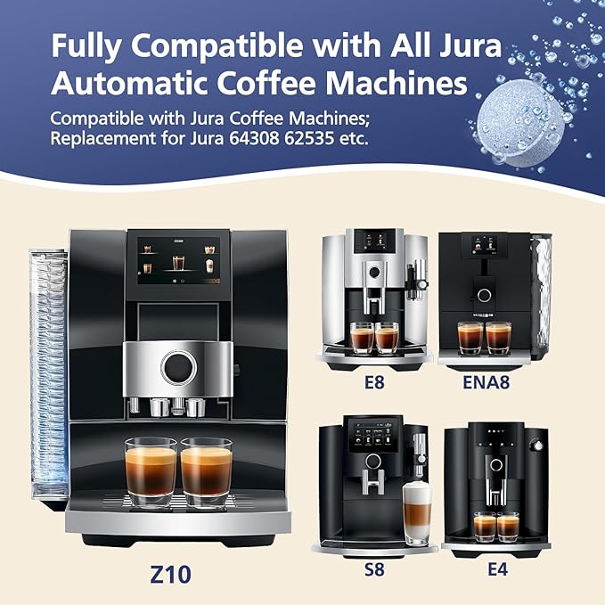 Cleaning Tablets for Jura, 24-Count Cleaning Tablets Compatible with all Jura Automatic Coffee Centers, Removes Coffee Oil Residues, Keeps Brew Unit Clean & Fresh Replaces Part # 64308
