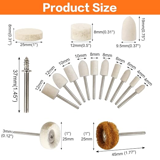 134PCS Buffing Wheels Polishing Kit for Dremel, Polishing Wheel Polishing Bits for Rotary Tool Accessories with 1/8" Shank, Abrasive Wheel Buffing Wool Felt Sanding Kit for Jewelry Wood Metal Watch