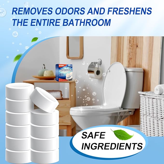 Automatic Toilet Bowl Cleaner Tablets, Bleach, Descale & Deodorize, Septic-Safe, Continuous Cleaning, Fresh Scent, Drop-In Tank Cleaner effective to use Works with Toilets 50 Pack -AABB
