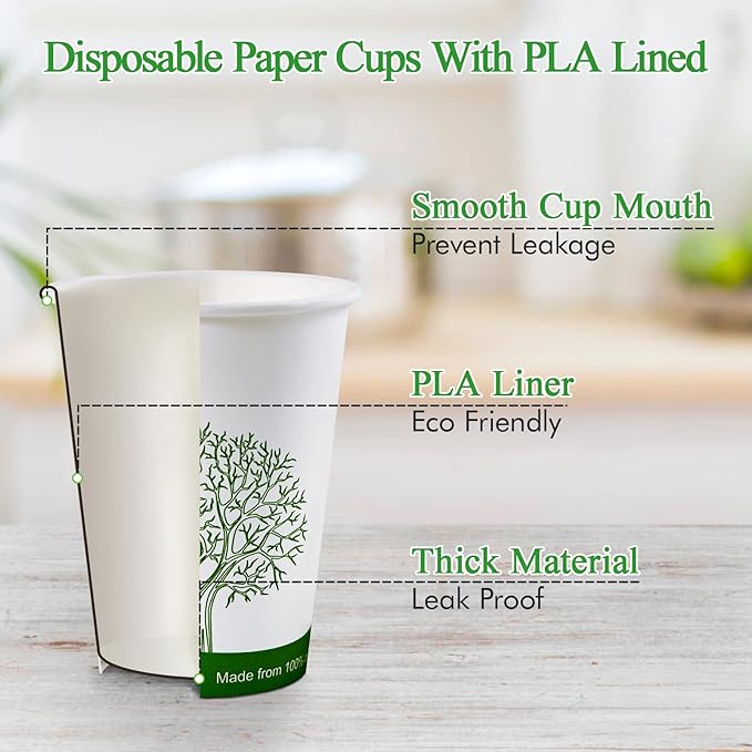 ECOLipak 240 Count 12 oz Compostable Paper Cups and 25 Count (1 Roll) 33 Gallon Compostable Trash Bags