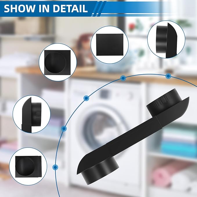 Periscope Dryer Vent, 6.5" to 12" Two Fixed Sizes, Stainless Steel Flat Slim Duct with Black Coating, Vent Kit for Tight Space, Includes 4" Adapter&Foil Tape 2 adjustable fixing clamps,OEM Upgraded