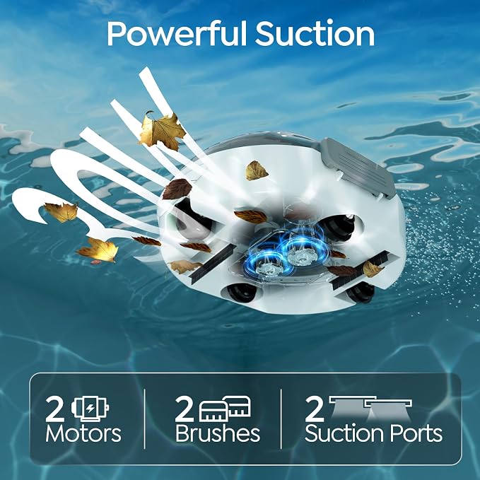 S2 Pool Vacuum Robot for Above Ground Pools, Cordless Operation, 90-Min Runtime, Efficient Cleaning Performance, Self-Parking and Easy Maintenance (Arctic Blue)