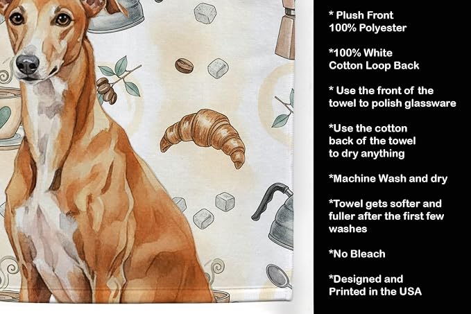 Caroline's Treasures Red Greyhound Coffee Bar Kitchen Towel Velour Plush Front and Cotton Loop Back Machine Washable