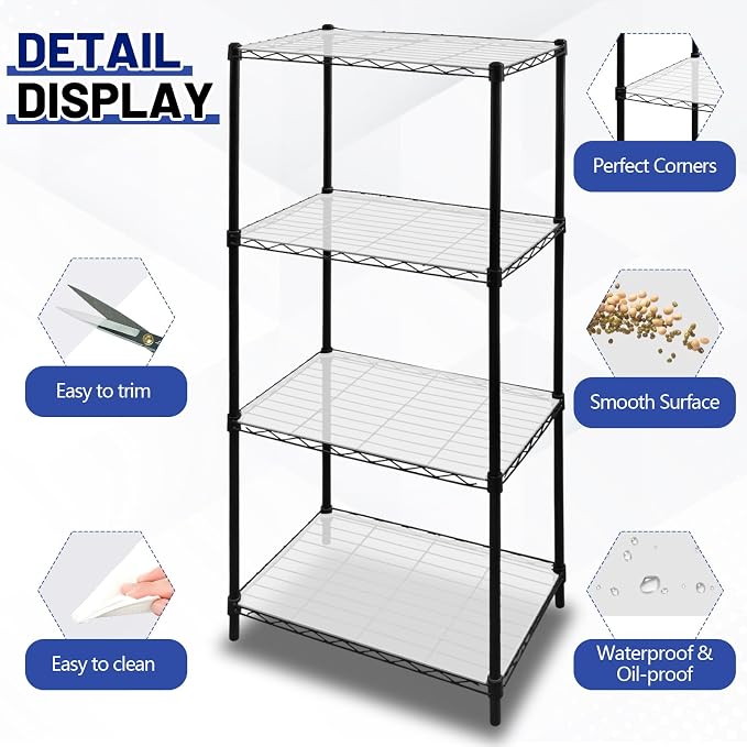 Sliner 4 Pack 14 x 30 Inch Wire Shelf Liner Clear Plastic Waterproof Liners for Organizing Metal Rack Shelves, Kitchen Cabinets, Cupboard, Pantry