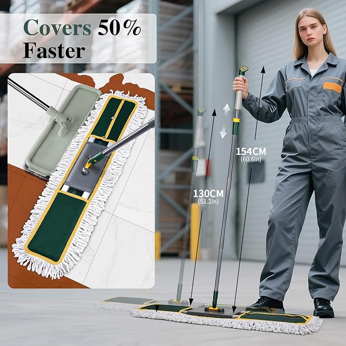 36" Commercial Dust Mop | Masthome Microfiber Industrial Mop for Floor Cleaning | 60”Long Handle Heavy Duty Floor Mop | 3 Reusable Pads | Wet Dry Flat Mops for Hardwood Floors, Marble, Laminate, Tile