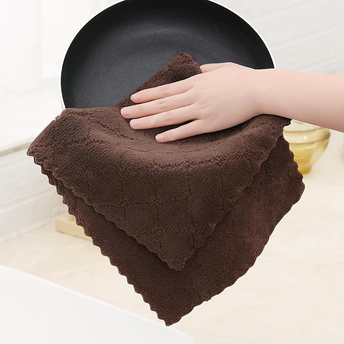 Homaxy 12 Pack Dish Towels for Kitchen (10 x 20 Inches, Brown), Super Soft and Absorbent Coral Velvet Dish Cloths for Washing Dishes, Nonstick Oil Fast Drying Microfiber Cleaning Cloth