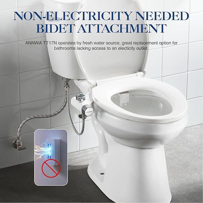 Non-Electric Bidet Attachment for Toilet Seat, Daul Clean Nozzles 3 Modes Adjustable Water Pressure Bidet Toilet Seat Attachment with Pressure Controls Feminine/Posterior Wash (TT17N)