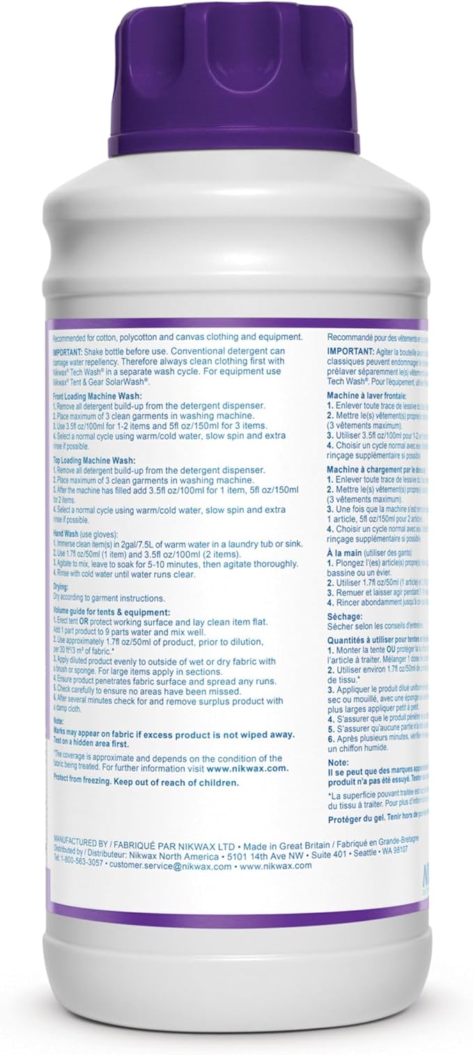 Nikwax Cotton Proof, 1000ml, Waterproofing for Cotton, Polycotton, and Canvas, Adds Water Repellency