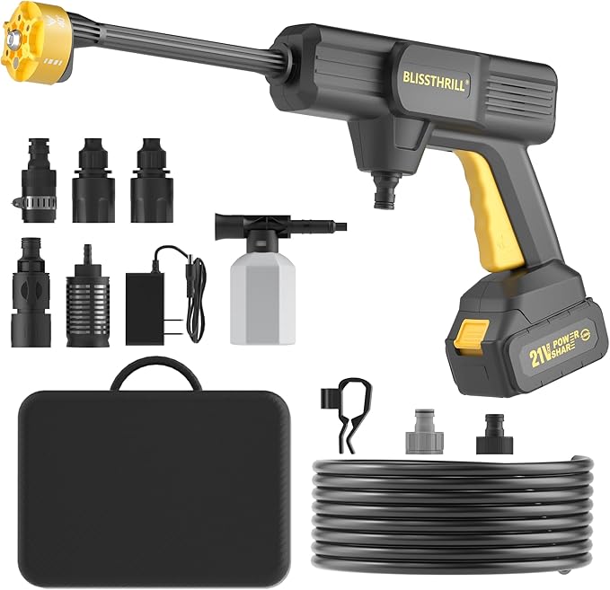 Handheld Battery Operated Washer, 1100 PSI Lightweight Mini Washer for Car, Home, Patio, Driveway and Garden Cleaning (Tough Yellow)