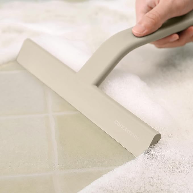 dancemoon JustHang Shower Squeegee for Glass Doors, All-One-Piece Award-Winning Silicone Squeegee with Built-in Hook for Bathroom,Window, Mirror, Tile Wall,Car, Streak-Free Cleaner,10-Inch Light Taupe