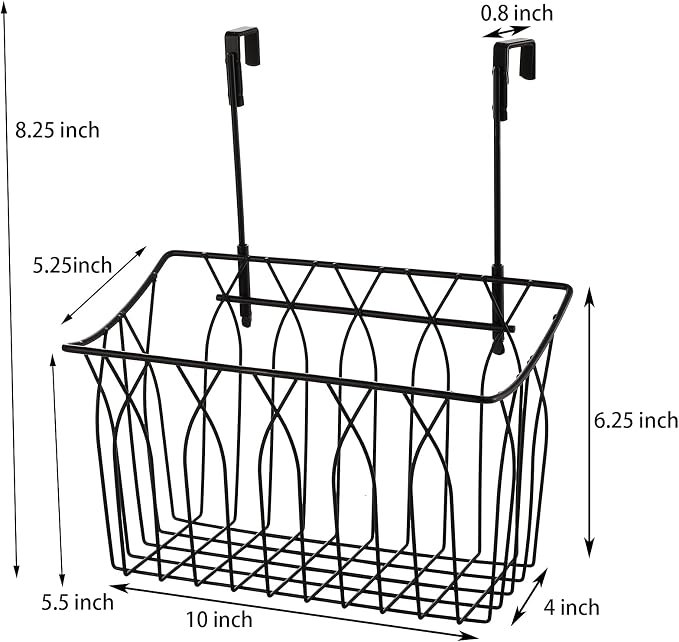 TOPZEA 2 Pack Grid Storage Baskets with Hooks, Metal Hanging Wire Basket Kitchen Over the Cabinet Door Organizer Caddy for Cutting Board, Kitchen Wrap, Foil, Cleaning Supplies, Bakeware, Towel