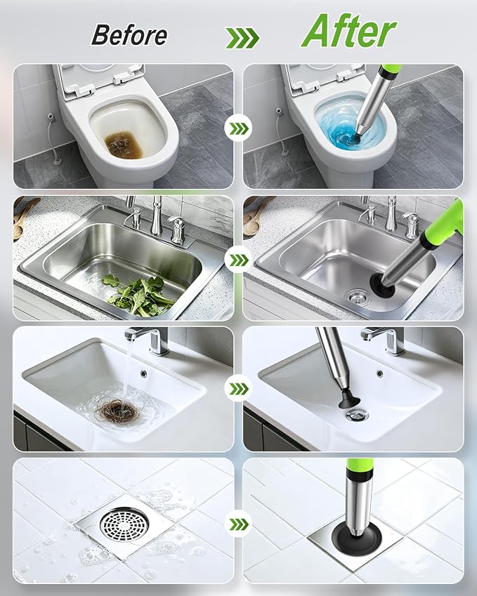 Ublue Electric Toilet Plunger, 4 in 1 High Pressure Toilet Unclogger with Multi-Purpose Heads & Automatic Inflation, Heavy Duty Drain Clog Remover for Bathroom, Washbasin and Floor Drain