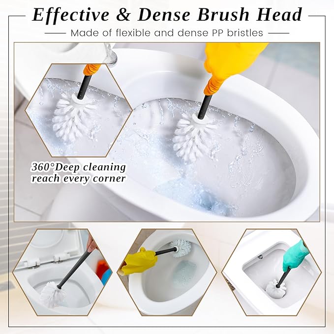 FoldTier 15 Sets Toilet Holder and Brush Set 16.14 Inch Toilet Bowl Cleaner Brush with Caddy Bathroom Scrub Plastic Scrubber with Long Handle for Bathroom Cleaning, Easy to Assemble (Black)