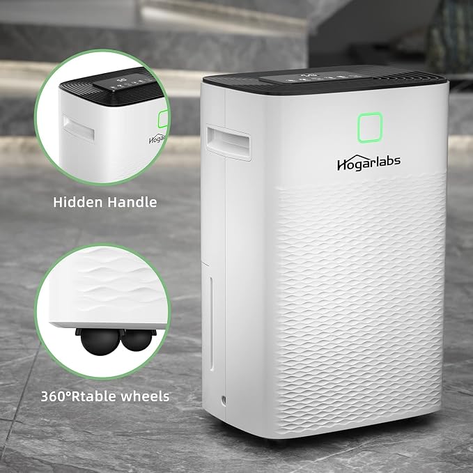 HOGARLABS 50 Pint Smart Dehumidifiers for Home and Basements, with 3 Working Modes, Overflow Protection, and Auto Shut off Restart. Ultra Silent Dehumidifier with Drain Hose and Digital Control Panel.