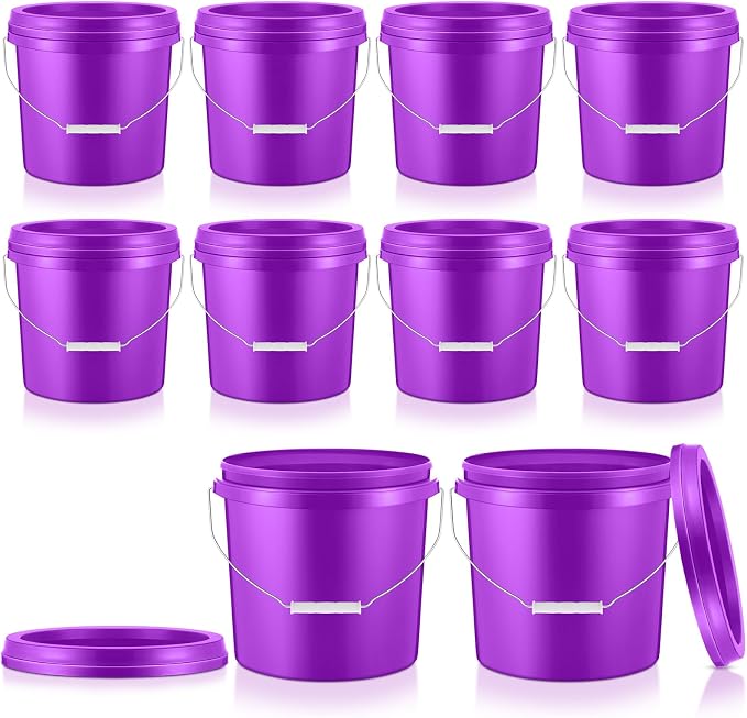 Tioncy 10 Pcs 2 Gallon Plastic Bucket with Lid Heavy Duty 2 Gallon Bucket Pail with Lid Handle for Storage Container Home Household Cleaning (Purple)