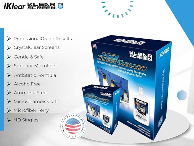 Electronic Cleaner Kit for iPhones and LED TVs - 8 oz. Spray Bottle, Large Microfiber Chamois Cloth, and Large Microfiber Terry Cloth for Crystal-Clear Screens and Brilliant Displays