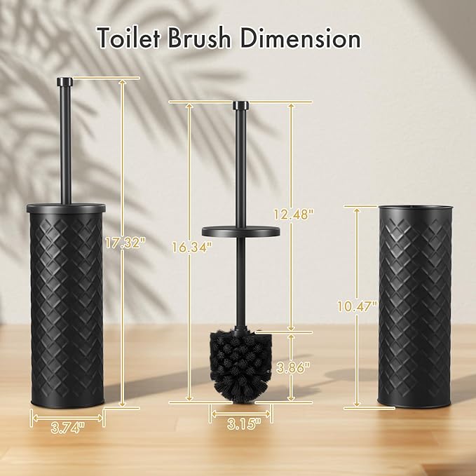 Toilet Bowl Brush and Holder Set 3 Pack with 6 Extra Brush Heads | Extra Long Handle with Splash Guard Cover, Tool-Free Installation, Bathroom Space-Saving, Cleaner Sets for Apartments, RV (Black)