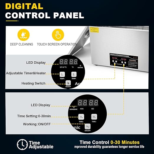 Ultrasonic Cleaning Machine 30L Digital Ultrasonic Parts Cleaner with Timer 42kHz SUS 304 Stainless Steel Lab Sonic Cleaner for Professional Tools,Metal Parts,Jewelry,Eyeglasses