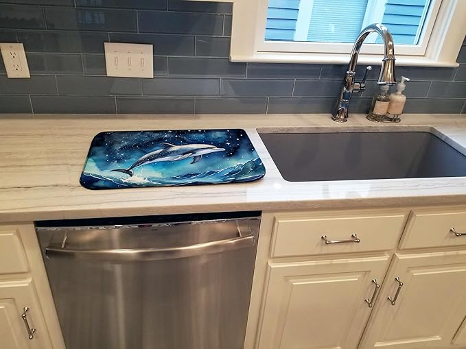 Caroline's Treasures Dolphin in a Starry Sea Dish Drying Mat Absorbent Dish Drying Mat Pad for Kitchen Counter Dish Drainer Mat for Countertop, 14 x 21", Multicolor