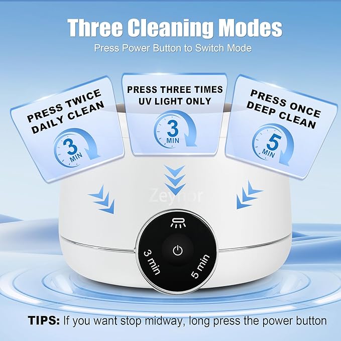 Ultrasonic Retainer Cleaner, Retainer Cleaner Machine for Dentures & Invisalign, 45kHz UV Dental Cleaner Removes Stains & Buildup, 3 Modes, 200ml for Aligners, Mouth Guards