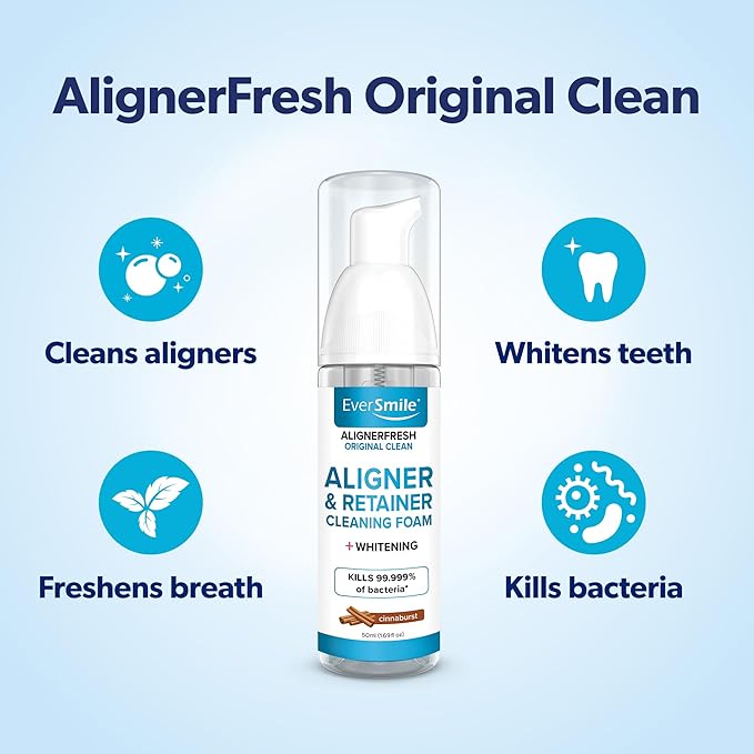 EverSmile AlignerFresh Original Clean Foam – Cleaner for All Clear Aligners & Retainers – Whitens Teeth, Fights Bad Breath – Cinnaburst, 50ml (1 Pack)