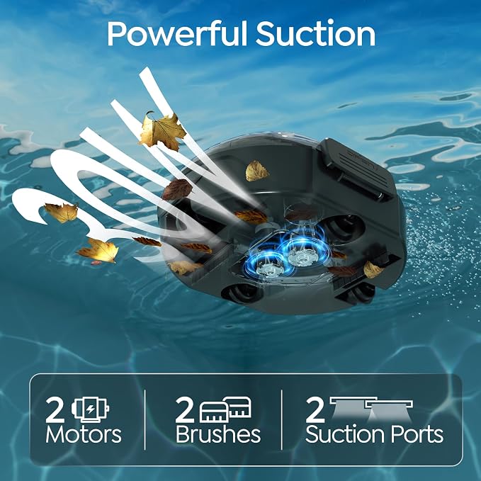 S2 Pool Vacuum Robot for Above Ground Pools, Cordless Operation, 90-Min Runtime, Efficient Cleaning Performance, Self-Parking and Easy Maintenance(Glossy Black)