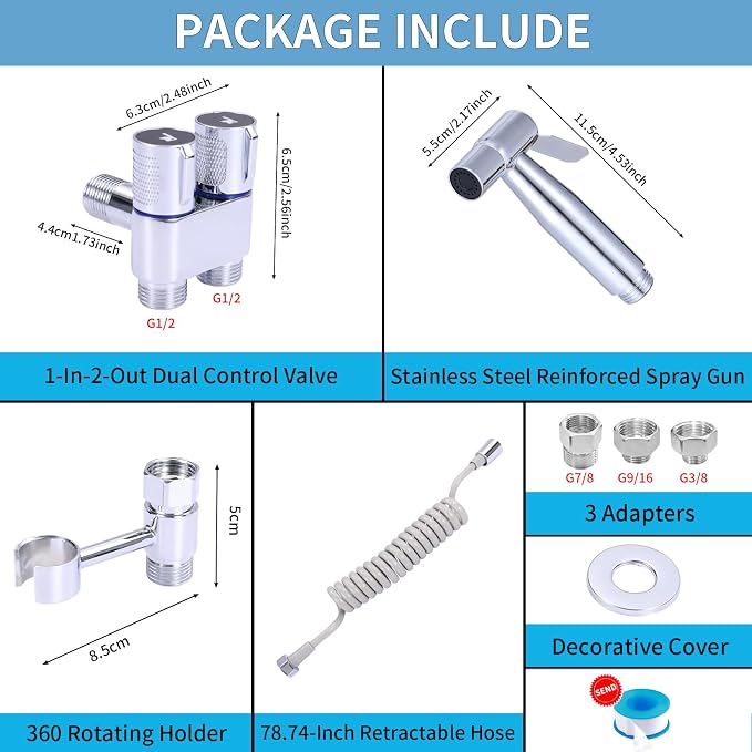 Handheld Toilet Bidet Sprayer for Toilet, Muslim Shower Bidet Toilet Hose Sprayer Kit, Jet Spray Bidet Attachment Connected to Faucet for Cloth Diaper Care and Feminine Wash (Silver)