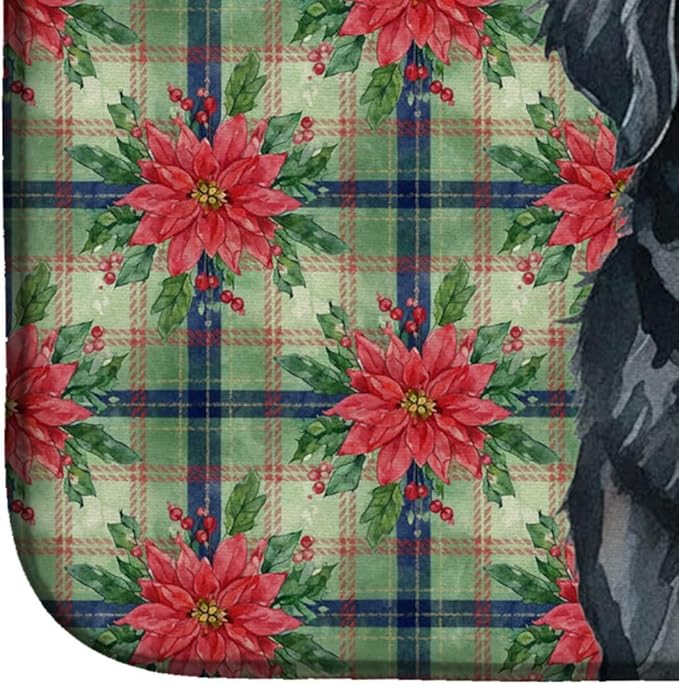 Caroline's Treasures Black Newfoundland Christmas PoinsettIas Dish Drying Mat Absorbent Dish Drying Mat Pad for Kitchen Counter Dish Drainer Mat for Countertop, 14 x 21", Multicolor