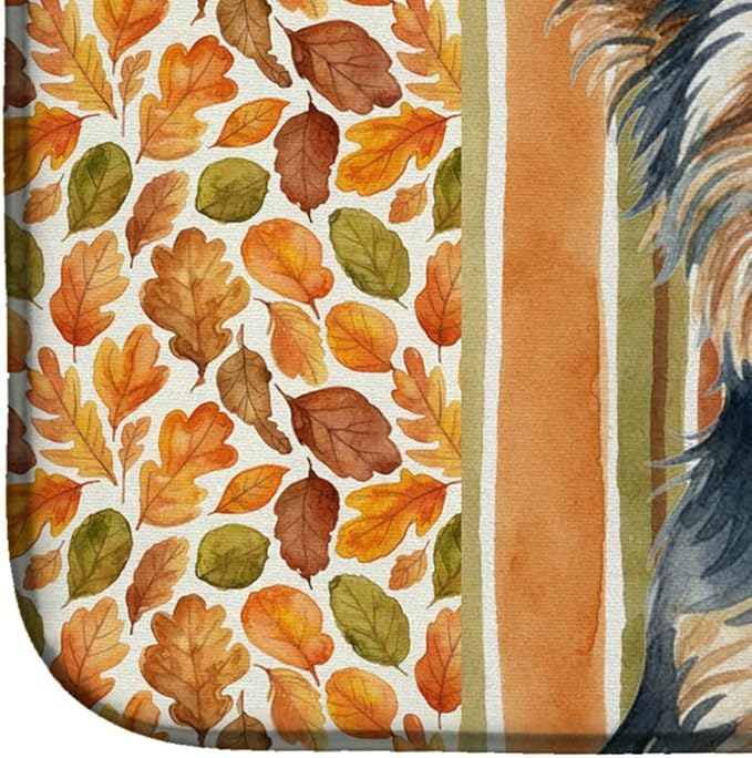 Caroline's Treasures Blue and Tan Yorkshire Terrier Heirloom Fall Dish Drying Mat Absorbent Dish Drying Mat Pad for Kitchen Counter Dish Drainer Mat for Countertop, 14 x 21", Multicolor