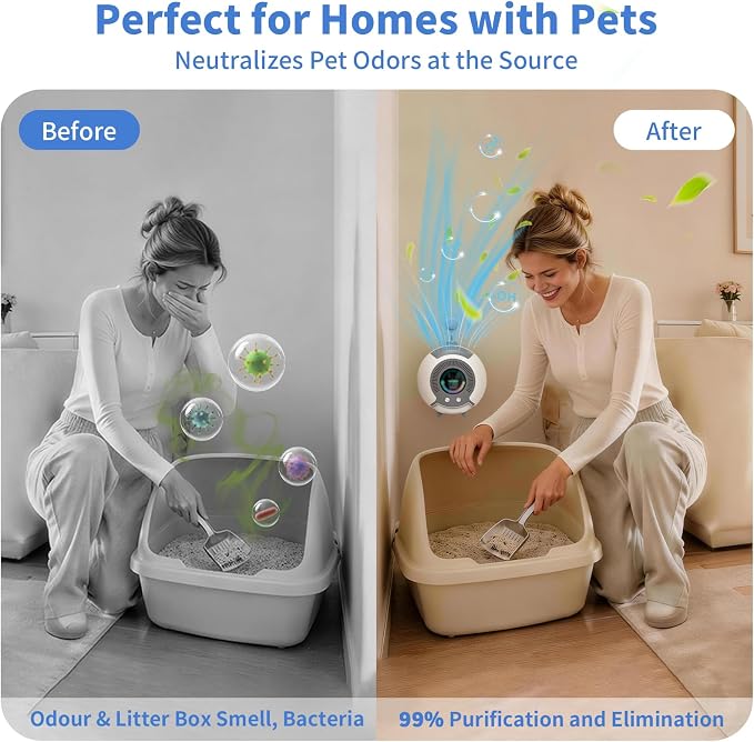 Filterless Air Purifier for Pets – Small Portable Water Ion Air Ionizer for Pet Odors, Smell & Smoke, Quiet Pet Odor Eliminator Air Purifier for Small Spaces Bedroom Bathroom Car, White