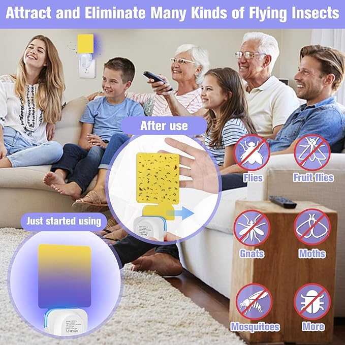 Flying Insect Trap Plug-in, Indoor Mosquito & Gnat Killer, Safe Non-Toxic UV Light Fly Catcher, Night Light Bug Trap with Sticky Pad for Flies, Gnats, Moths (1 Pack, Ivory)
