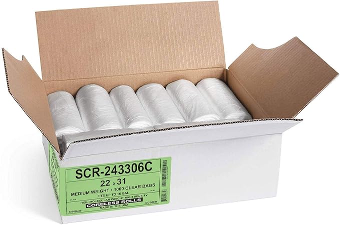 Aluf Plastics SCR-243306C 12-16 Gallon Trash Bags - (Commercial 1000 Pack) - Source Reduction Series Value High Density 6 Micron Gauge (equiv) - Intended for Office, Bathroom, Paper, Styrofoam