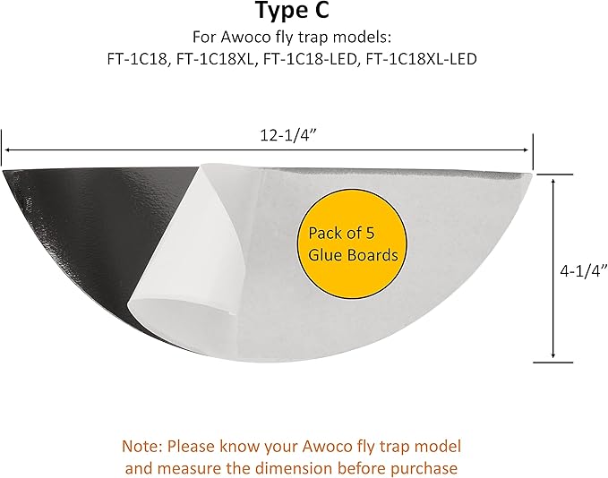 Awoco 5 Packs of Type C Glue Boards for 18 W Wall Mount Sconce Sticky Fly Trap Lamp for Capturing Flying Insects, Flies, Mosquitoes, and Moths (5 Glue Boards)