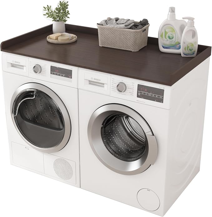 Piskyet Washer Dryer Countertop,Laundry Countertop with Edge Rails,27.5" Depth x 54" Wood Countertop For Washer and Dryer,Laundry Machine Topper for Laundry Room Organization and Storage(Walnut Color)