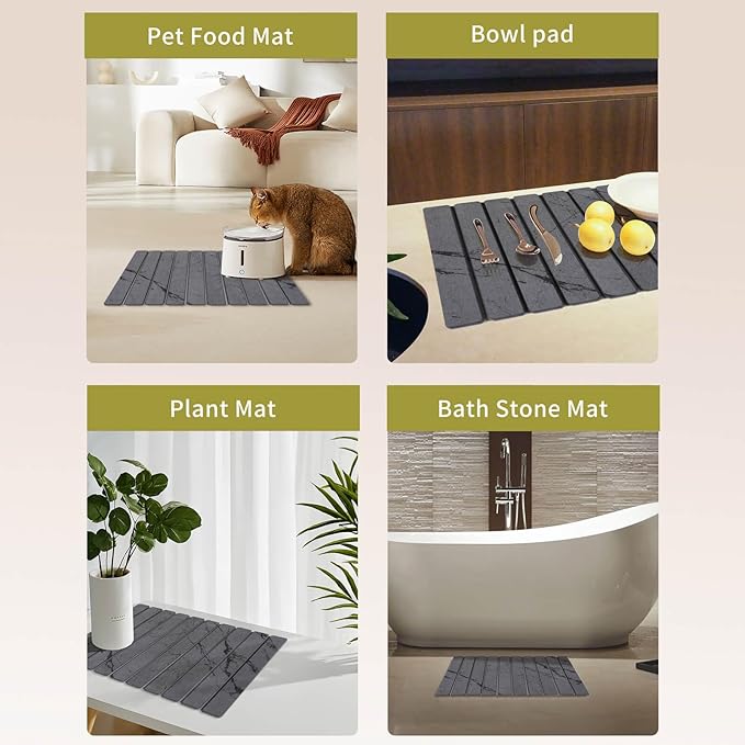Stone Dish Drying Mat for Kitchen Counter - Large Foldable Marbled Quick Drying Dish Mats With Stone Coasters Set of 4 Collapsible Ultra Absorbent Diatomaceous Earth Mats for Bathroom (Grey)