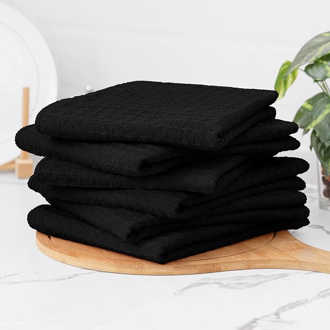 Homaxy Microfiber Waffle Weave Kitchen Towels, 16 x 28 Inch Ultra Absorbent and Solid Color Dish Towels, 8 Pack, Black