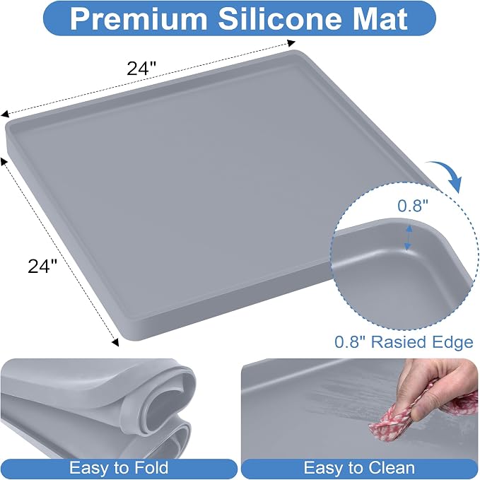 Mini Fridge Stand with Silicone Mat, Adjustable Height 4.1-5.1" Washer and Dryer Stand Base with 24"x24" Silicone Drip Tray Mini Refrigerator Stand Base for Furniture Portable Appliance Pedestal Gray