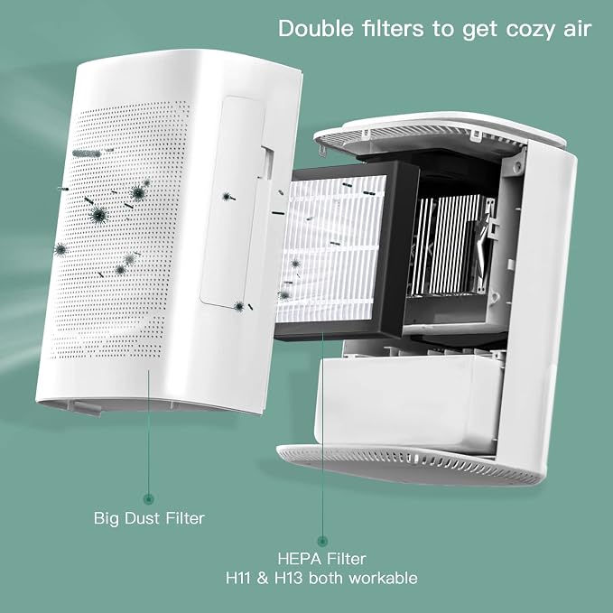 Dehumidifier and Air Purifier Combo,HEPA H13 Filter and Negative Air Ion Function,54oz(1600ML) Water Tank with Drain Hose,24hrs Auto-Off Timer,Idea for Bedroom,Bathroom,Closet,RV