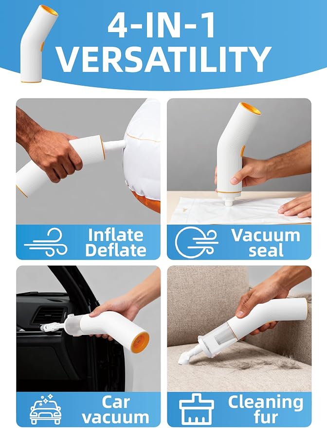 Vogano Car Vacuum Cleaner Cordless, 15KPa High Power, Portable Mini Handheld Vacuum Air Duster with 2 Suction Modes & Multi-Nozzles for Desk Home Office Pet Hair, White