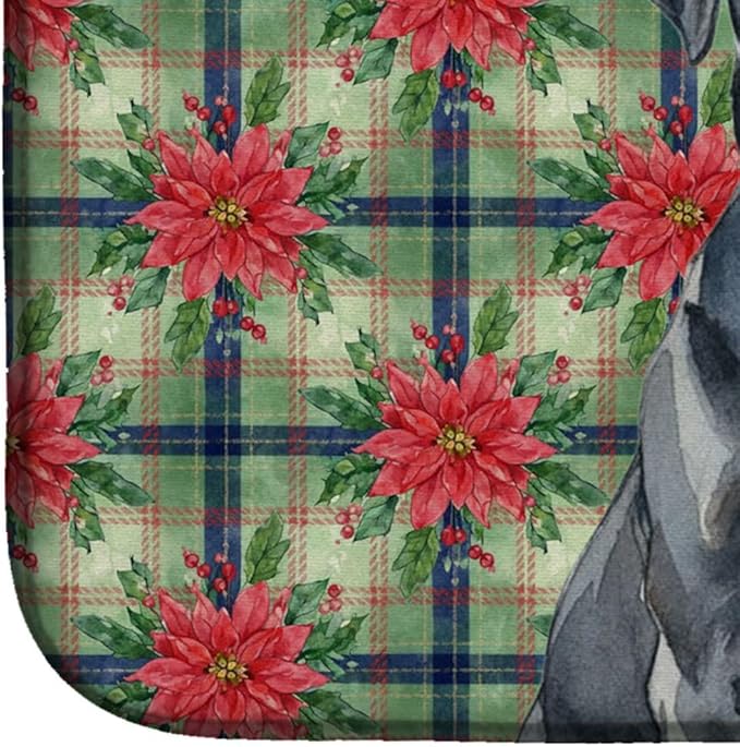 Caroline's Treasures Black Neapolitan Mastiff Christmas PoinsettIas Dish Drying Mat Absorbent Dish Drying Mat Pad for Kitchen Counter Dish Drainer Mat for Countertop, 14 x 21", Multicolor