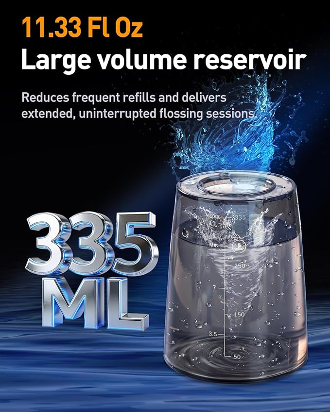 MySmile LP221 Cordless Water Flossers for Teeth with UVC Light Sanitizer and OLED Display, 335ML 4 Modes Water Teeth Cleaner Picks for Teeth Cleaning and Water Flossing (Midnight Black)