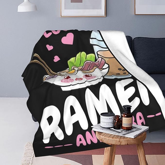 Ramen Blanket Just A Girl Who Loves Ramen and Boba Throw Blanket Super Warm Soft Plush Lightweight Fleece Flannel Ramen Noodles Blanket Gifts for Girls Baby Kids Women for Sofa Couch Bedding 50"X60"