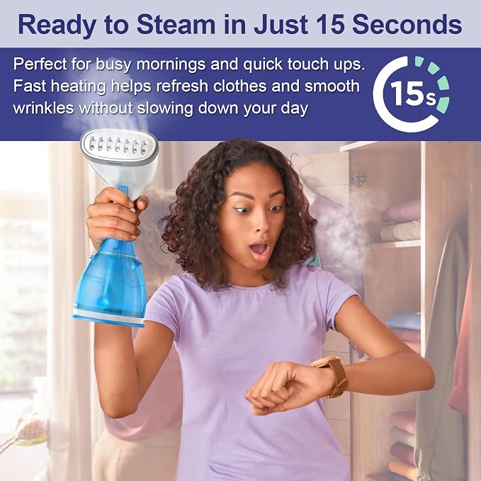 Steamer for Clothes, 15s Heat-Up Handheld Clothes Steamer with Dual Steam Holes, Strong Penetrating Steam, 1200W Portable Garment Steamer Fabric Wrinkle Remover with 300ml Large Tank for Home & Travel