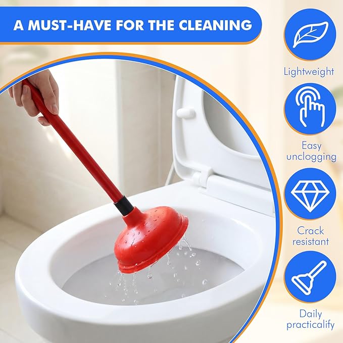 Reallnaive 24 Pack Toilet Plungers Bulk with 19.7 Inch Long Handle Force Suction Cup Rubber Plunger for Bathroom to Fix Clogged Toilets Drains (Red)