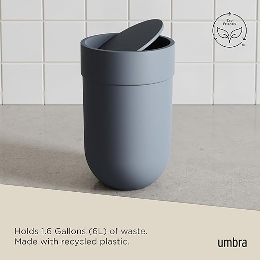 Umbra Touch Trash Can, Small Garbage Bin Waste Basket with Lid for Bathroom, Slate Blue