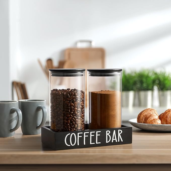 OUTNILI Black Broom Holder and Coffee Container Set Bundle