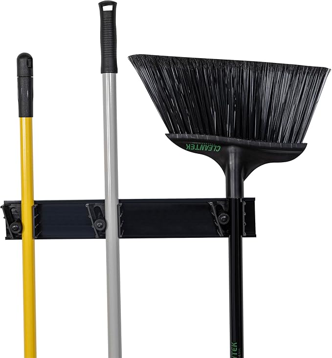 Restaurantware 17.7 Inch Snap-In Design Mop Holder, Black Plastic, 3 Customizable Slots, Screws Included