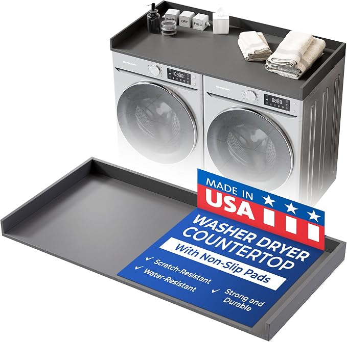 OfficeSimpli Washer Dryer Countertop, Made in USA, Non-Slip Pads, Laundry Room Wood Topper, Washer Dryer Cover for Top, Laundry Countertop, Laminate Finish (Slate Grey, Extra Large (30" x 58"))