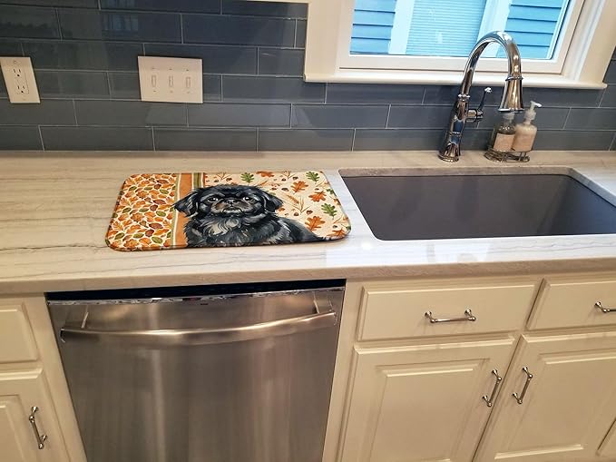 Caroline's Treasures Black Pekingese Heirloom Fall Dish Drying Mat Absorbent Dish Drying Mat Pad for Kitchen Counter Dish Drainer Mat for Countertop, 14 x 21", Multicolor